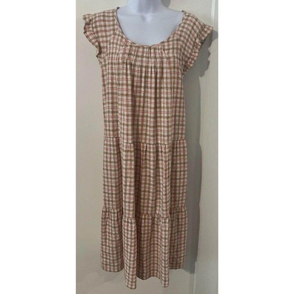 Old Navy Prairie Plaid Tiered Midi Dress - Linen Blend, Cottage- Core XXL